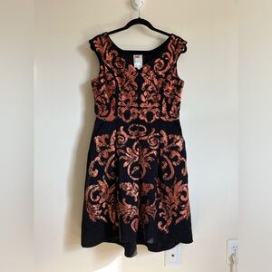 Yoana Baraschi Mirissa Black/Copper Orange Dress Fit/flare style w/Pockets…